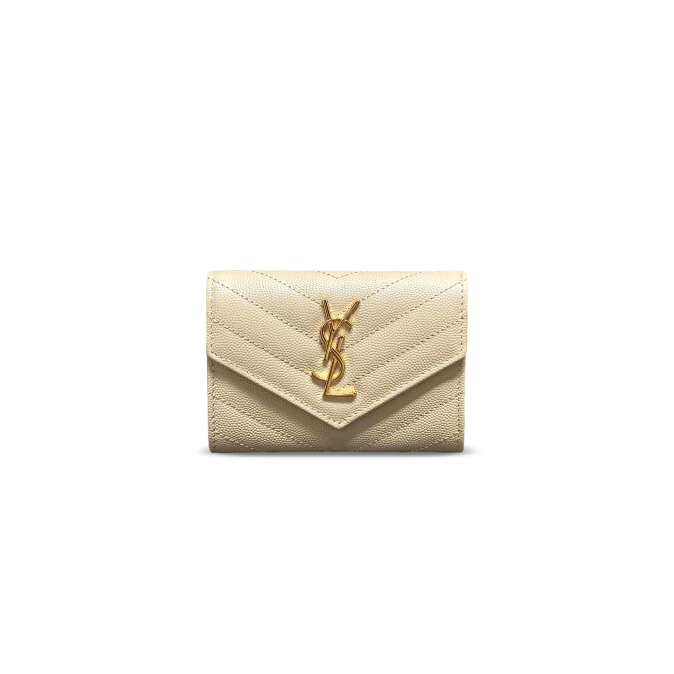 YSL CASSANDRE MATELASSÉ SMALL ENVELOPE WALLET IN GRAIN DE POUDRE LEATHER 414404 (13.5*9.5*3cm)